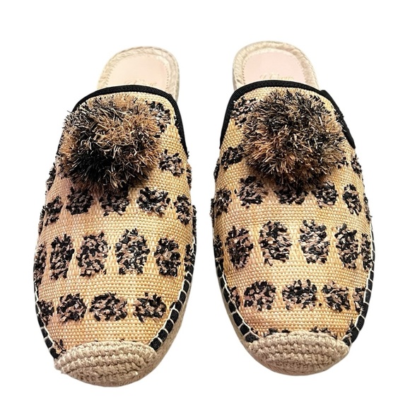 NWOT J Crew 10.5 Beige Tan Espadrille Mob Wife Bohemian Slip On Mules Flats - Picture 2 of 8